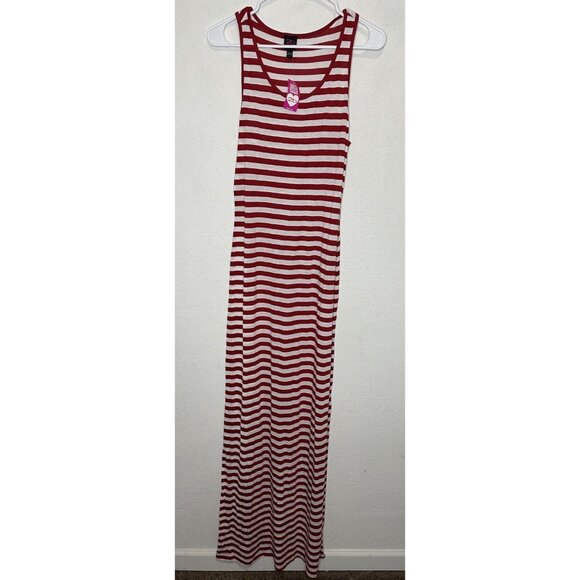 Bebe 2B White Red Striped Round Neck Maxi Dress Size Large - Picture 1 of 8